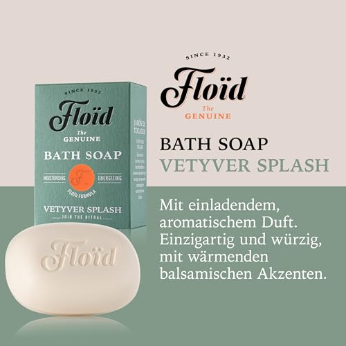 Floïd Vetyver Splash Bath Soap, 100 % pflanzliche Bade- & Duschseife mit pflegendem Lecithin, Sheabutter & Sesamöl, schützt die Haut und macht sie weich und geschmeidig – Bild 3