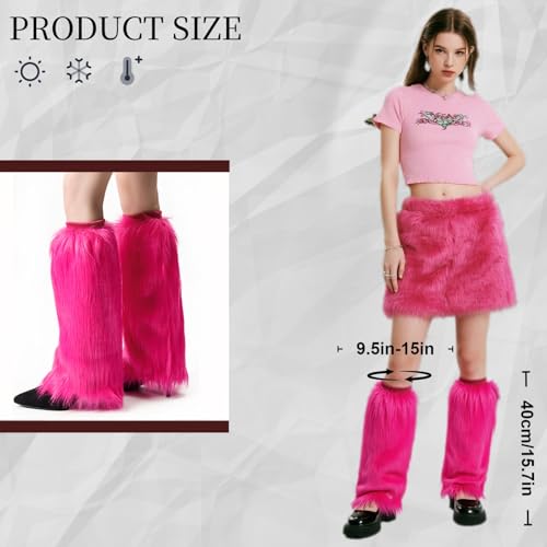 Image of Fur Leg Warmers Faux Fur Fluffy Leg Warmers, Fuzzy Over Boot Costume for Women Girls, Winter Long Boot Sleeves