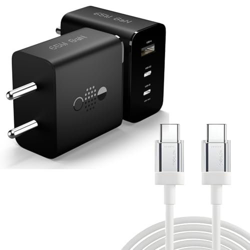 Image of CMF 65W by Nothing GaN Trio Charger Adapter & Nothing C to C Cable | 3-Port USB-C /A Fast Wall Charger for CMF 1, Nothing 3A, Nothing 2A, Nothing 2,Nothing Phone 1, Samsung S24 Ultra - Black
