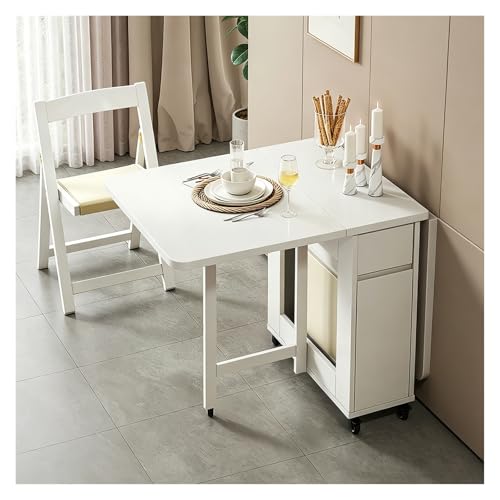 Genérico Mesas Plegables Portatiles para 6-8 Personas,Mesa Plegable Cocina con Cajones De Almacenamiento,Mesa De Alas Abatibles De Madera para Uso Interior(White)