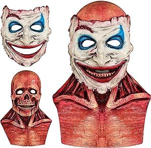 Halloween Full Head Mask,Skull Mask with Movable Jaw,Creepy Bald Bloody Face Head Cover Realistic Latex Old Man Mask