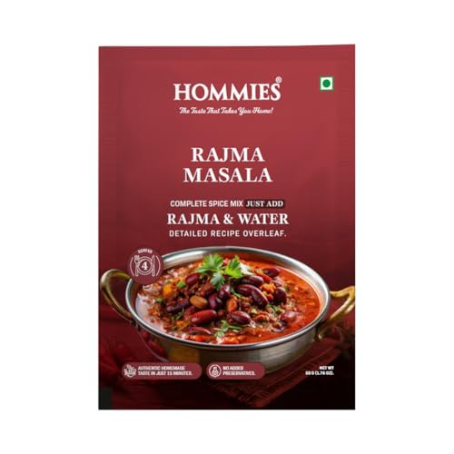 Image of Hommies Rajma Masala Curry Spice Mix | Ready to Cook in 15 Mins | Just Add Rajma & Water | Authentic Punjabi Curry Masala | Serves 4 | Bold & Flavorful Taste | No Preservatives | Pack of 4 (200g, 50g Each)