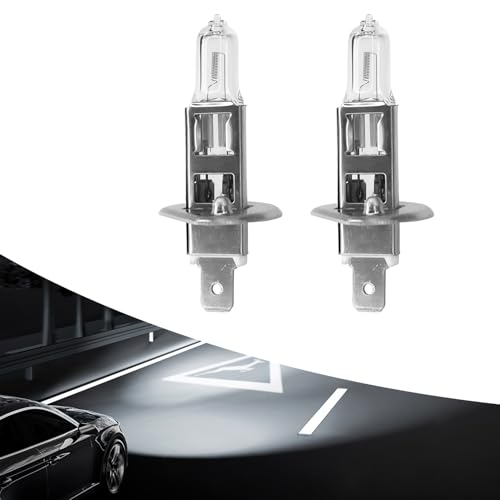 SamWinGear 2PCS H1 Headlight Bulb High and Low Beam H1 Halogen Headlight Bulbs Restoration Kit, 12V 55W H1 LED Fog Light Bulb Multi-Purpose Lamp Quartz Headlamp Driving Light Bulb Standard Replacement