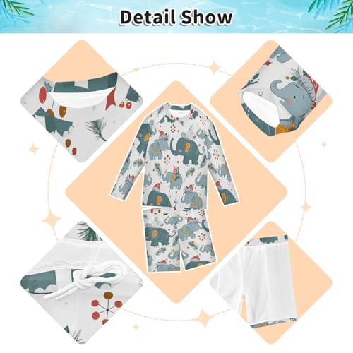 Elephant Spruce Branch Boys Swimsuit Rash Guard Toddler Kids Long Sleeve Swim Shirt and Trunks Swimwear Set 3-10Y3