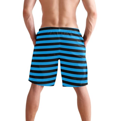Neon Blue Black Stripe Men Short Shorts Elastic Mens Board Shorts Swimwear 8”/ 9” Long XL Size Casual wear3