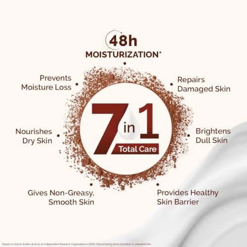 Image of Mamaearth Cocoa Rich Moisturizing Body Lotion with Cocoa Butter & VitaminE for Deep 48H Moisturization 400ml For Very Dry Skin | 7in1 Total Care Benefits | 100% Natural Butter | Non-Greasy Smooth Skin