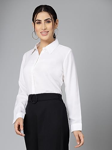 Image of Style Quotient Women Solid White Polymoss Regular Formal Shirt