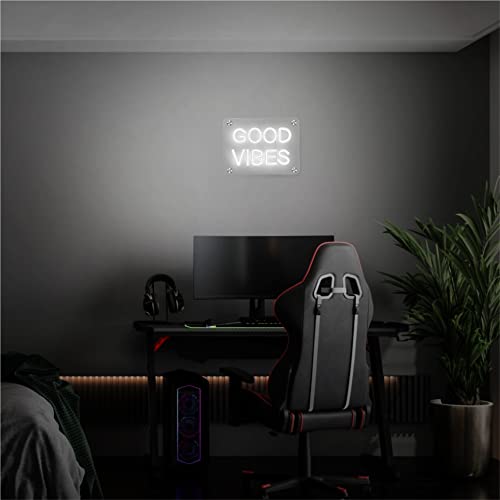 Image of WHITE-LED-GOOD VIBES-NEON SIGNS-NEON LIGHTS-WALL DECOR-BEDROOM DECOR-USB POWERED (6 inch X 8 inch) (Good Vibes)