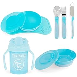 Vajilla Bebé Twistshake Twistshake All-In-Need Mealtime Kit de Vajilla, 7 st - 1x Mantel Individual Placa, 1x Plato, 1x Cuenco, 3x Cubiertos de Acero Inoxidable, 1x Mini Cup, 6+ Meses, Chico, 1012.8 grams