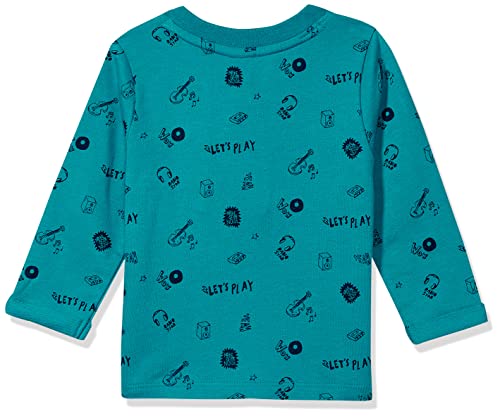 Image of miniklub Boys Blue Printed Henley Neck Pure Cotton T-Shirt
