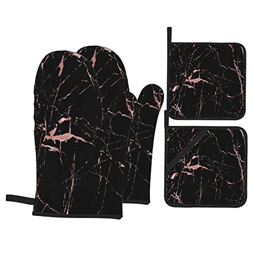Oven Mitts And Pot Holders, Set Of 4,Rose-Gold-Marbling, Gloves With Durable Hot Pads, Cooking #TOP15
