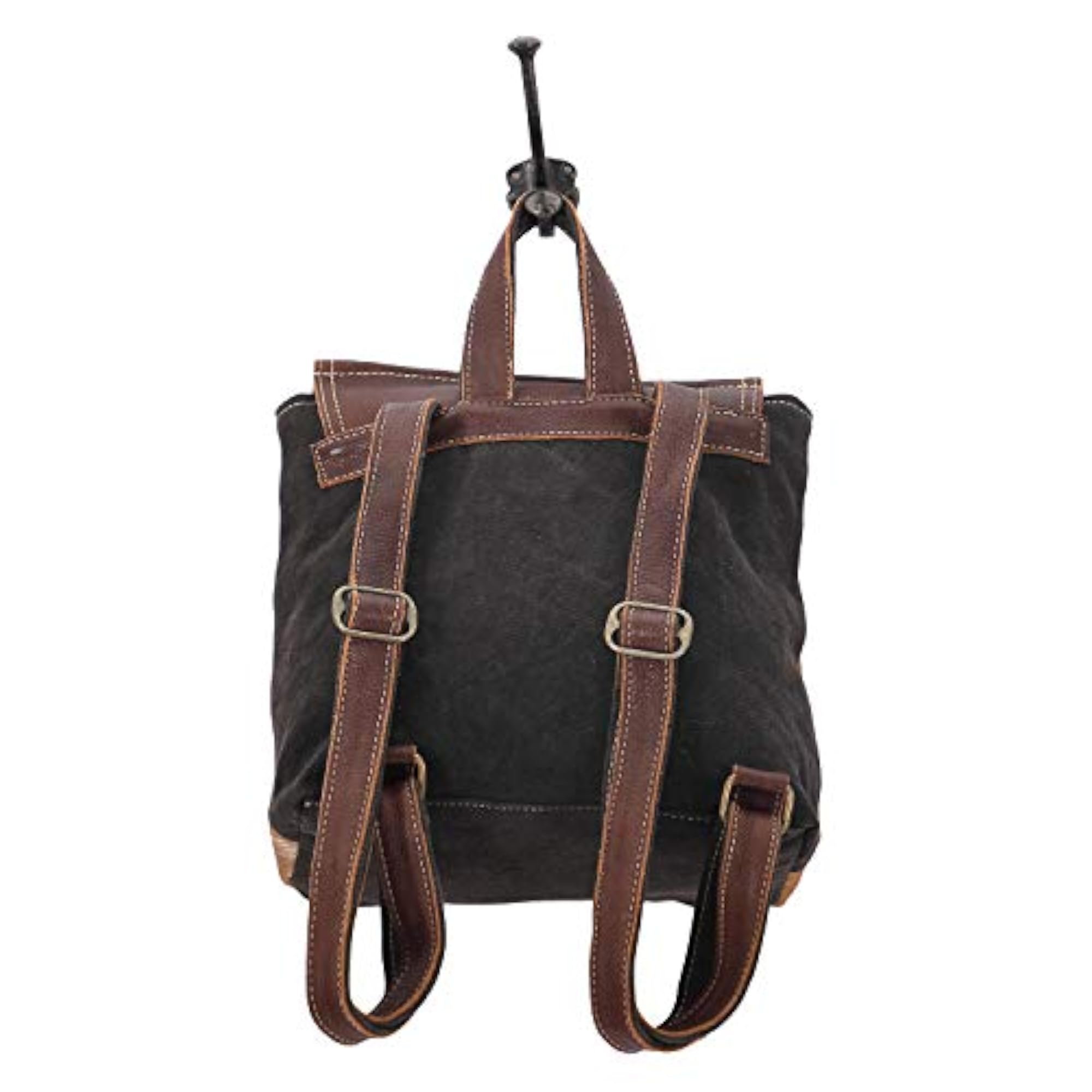 Hanging Buckle Upcycled Canvas & Cowhide Leather Backpack