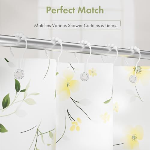 Image of Amazer Shower Curtain Hooks, Decorative Shower Curtain Hooks Rust-Resistant Stainless Steel Shower Curtain Hooks for Bathroom Shower Rod-Set of 12, Polished White