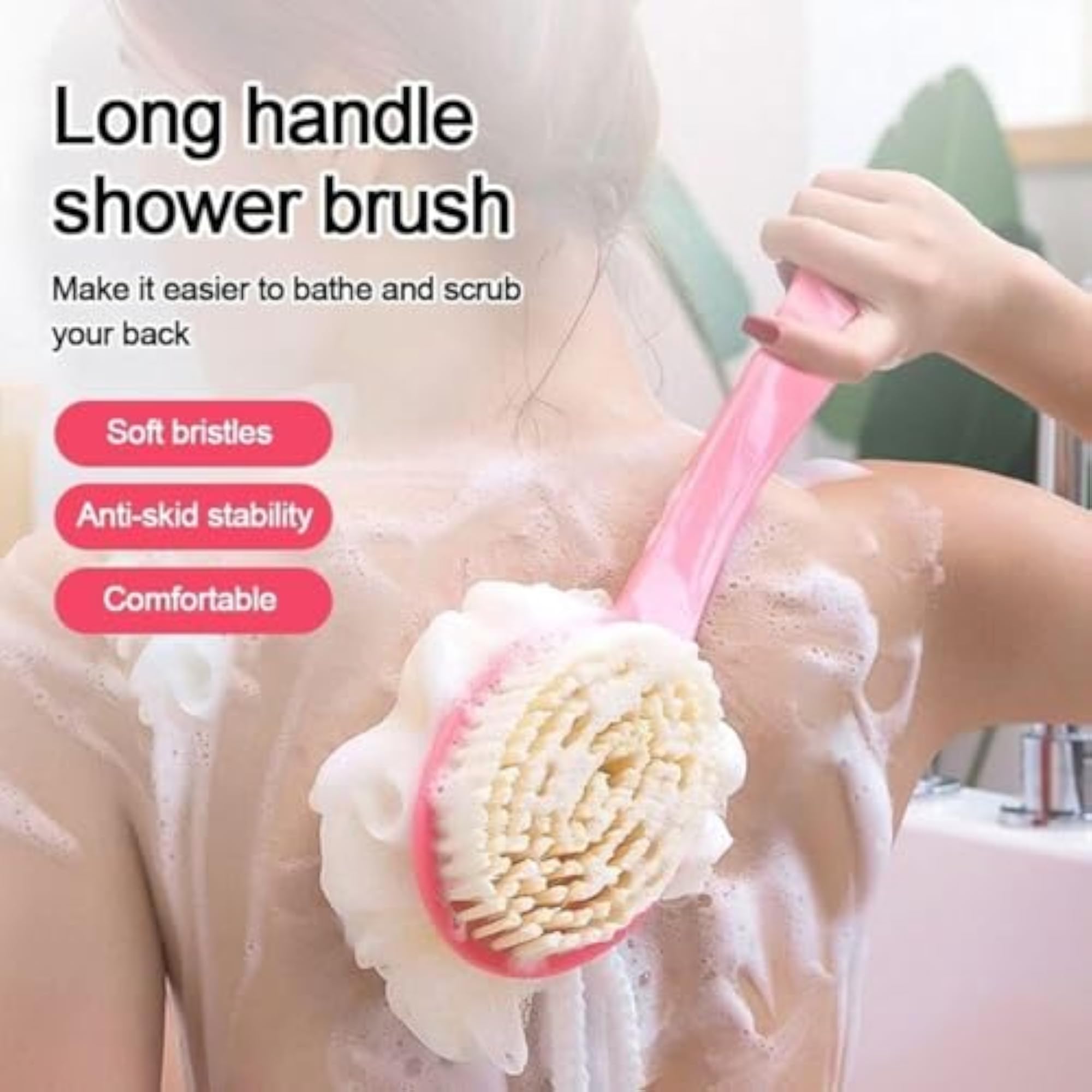 Dual-Sided Back & Body Brush with Long Handle for Smooth Skin