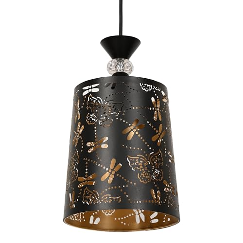 Image of Groeien Black Finish Metal Crystal Hanging Pendant Ceiling Lamp Fixture | Chandelier for Home, Indoor, Outdoor,Living Room, Bedroom(Bulb not Included) (Butterflies, 1)