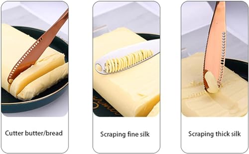 Image of Butter Spreader Knife, Stainless Steel, 3 in 1 Kitchen Gadgets, Curler, Butter Grater, Shredding Slots and with Serrated Edge Knife with Hole(Silver-Green, Set of 2)