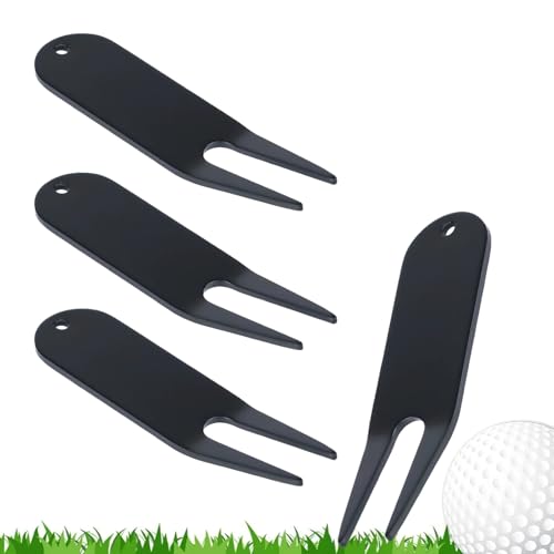 4 Pcs Bending Golf Divot Repair Tool Bent Golf Turf Repair Fork Metal Golf Fork Accessory Suitable to Repair Golf Turf, Clean Grooves, Remove Dirt and Debris Lightweight and Portable (Black 4pcs)