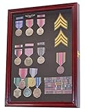 Military Medals, Pins, Patches, Insignia, Ribbons, Flag Display Case Cabinet Shadow Box Frame, Cherry Finish MPC01-CH
