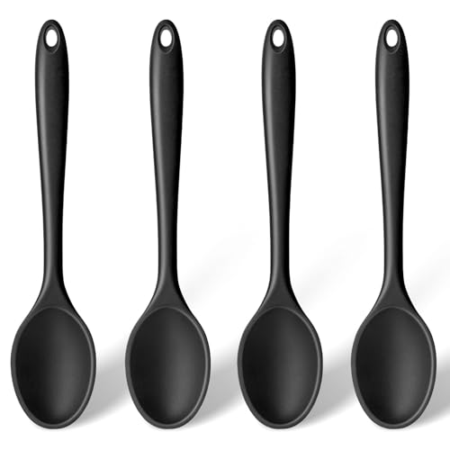HAKSEN Silicone Spoons for Cooking, 4PCS 10.8 Inch Nonstick Kitchen Serving Spoons, Heat Resistant Silicone Cooking Utensils Set for Stirring, Mixing, Baking, House Warming Gifts & Stocking Stuffers