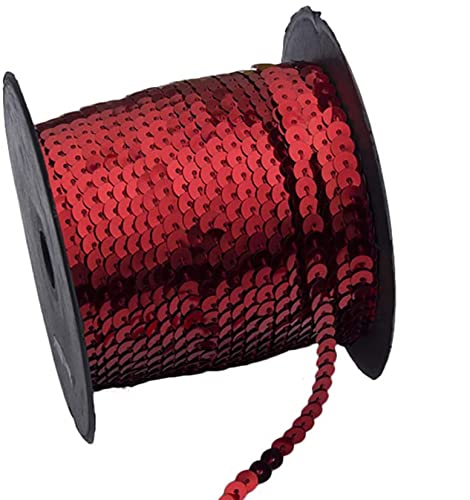 Anawakia Paillettenband 90 m Farbiges Pailletten Band 6 mm Breites Bortenband Glänzende Paillettenbänder für DIY Handwerk Bastelprojekte Tanzbekleidungen Armband Dekorationen (Rot)