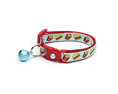 Pugs2Persians Cheeseburgers And Fries On Blue Cat Collar - Safety - Breakaway - Charm And Bell - Burger - French Fry - Hamburger #TOP4