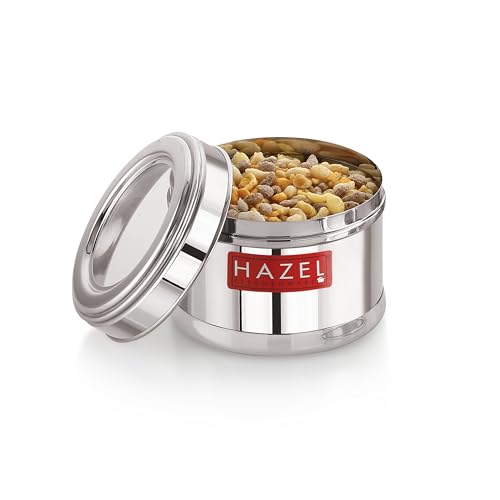 Image of HAZEL Stainless Steel Masala Containers Set of 6 | 700ML Airtight See Through Lid | SS Kitchen Storage Boxes for Spices, Pulses, Dry Fruits