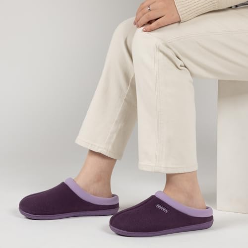 RockDove Women's Polar Fleece Two-Tone Memory Foam House Slipper with Anti-Slip Sole, Size 11-12 US Women, Eggplant2
