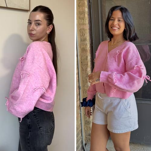 EXLURA Womens Fall Fashion Bow Cardigan Sweaters Long Sleeve Chunky Knit Open Front Button Outwear Trendy Winter Coats 20253