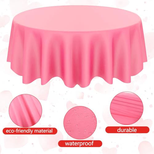 Image of CIEOVO 12 Pcs Valentine's Day Plastic Tablecloths, Disposable Round Red Pink Table Cover 84 Inch Waterproof Table Covers for Valentine's Day Family Wedding Birthday Bridal Shower Party Decorations