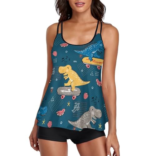 Maillot de bain tankini dinosaure avec short parfait pour vos journées farniente à la plage