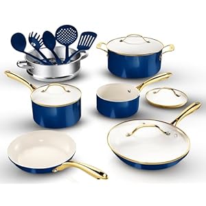GOTHAM STEEL 15 Pc Ceramic Pots and Pans Set Non Stick, Kitchen Cookware Sets, Pot and Pan Set, Ceramic Cookware Set, Non Toxic Cookware Set, Non Stick Pots and Pan Set, Dishwasher Safe – Navy