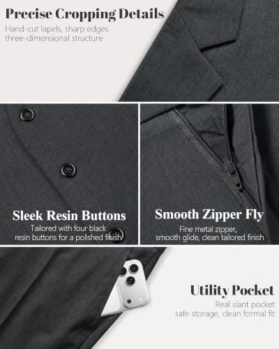 Image of MY'S Men's 3 Piece Suit Set with Tie, One Button Slim Fit Solid Jacket Vest Pants, Prom Party Wedding Business Suits for Men