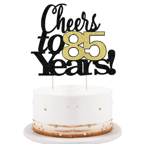 Topper 85 cumpleaños dorado Cheers to 85 Years para decoración de tartas de aniversario