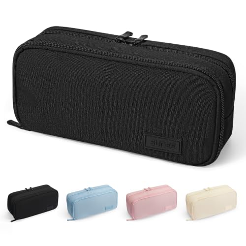 SUNEE Pencil Case Large Capacity Pencil Pouch Extra Big Pencil Bag with 6 Compartments Durable Oxford Pencil Box for Office Stationery Organizer Back to School Supplies for Teen Boys Girls Black