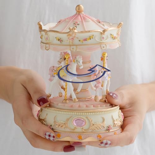 LOVE FOR YOU Emballage Cadeau Boîte à Musique Carrousel Cheval Lumières colorées Licorne Comédie Musicale Manège pour Filles Femmes Enfants Bébé Fille Maman...