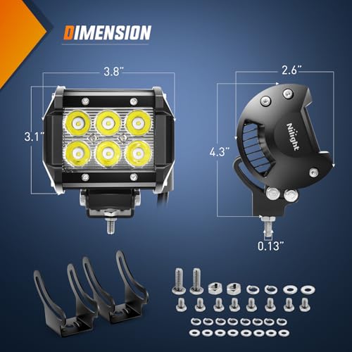 Image of Nilight LED Light Pods with Yellow Black Covers 2 PCS 18 W 1260LM | Flood Beam, Super Bright Off Road Driving Fog Boat Lighting for Trucks Pickup Golf Cart SUV ATV UTV 4x4 Van Camper
