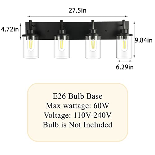 Image of Vanity Light Fixtures, Matte Black Bathroom Light Fixtures Over Mirror, Modern Wall Sconces Lamp with Clear Glass Shade (4 Light)