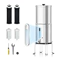 Purewell 1.5G Stainless-Steel Filter System with 4 Filters and Stand,8-Stage Gravity Water Filter System with Embedded Visual Water Level - Ideal for Kitchen, Reduce Fluoride and Chlorine