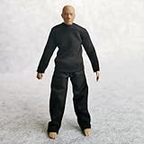 1:12 Scale Fabric T-Shirt + Pant for 6 inch 1/12 Man Thin Small Action Figure Clothes (Black Black)