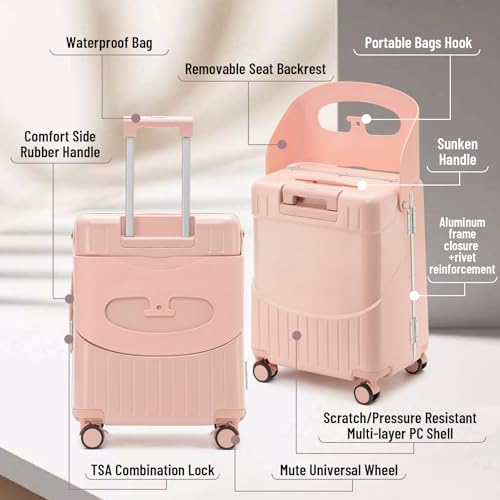 22 Inch Hardside Checked Luggage with Child Seat - 40L Spinner Suitcase W/TSA Lock, Aircraft-Grade ABS+PC Shell & Commercial Wheels for Family Travel4