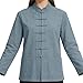 Women Cotton Linen Shirt Jackets Plus Size Spring Clothes Oversized Chinese Frog Button Down Blouses Cardigan Retro Long Sleeve Baggy Mandarin Collar Kung Fu Tai Chi Tang Suit Coats Tropical Jacket