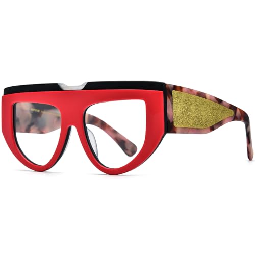 Image of HEPIDEM Multicolor Acetate Glasses Frame Women Oversize Vintage Round Eyeglasses Optical Spectacles 9271