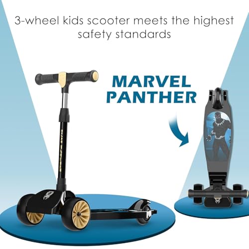 Image of Kuber Industries Marvel Black Panther Plastic Foldable 3-Wheel Kick Skating Cycle for for 3+ Years Kids | Skate Scooter Capacity Upto 45 Kgs | 4-Level Adjustable Height Skating Scooter | Black