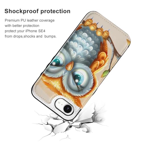 Étui portefeuille iPhone 16 hibou mignon en cuir à rabat - 2