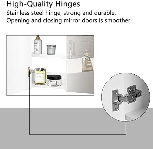 CLIPOP LED Illuminated Bathroom Mirror Cabinet Wall Mounted 2 Door Bathroom Cabinet with 3-Color Touch Switch Control and Storage Shelves, Bathroom Wall Cabinet for Living room, Toilet and Washroom
