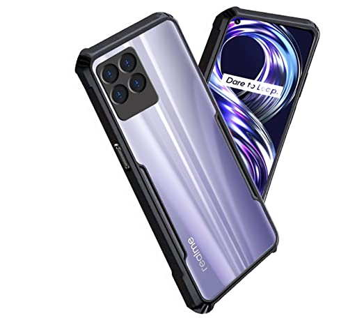 Image of A rtistque Hard Transparent Acrylic Armor Clear Back Cover Case for Realme 8i / Realme Narzo 50 Anti-Drop Shockproof TPU Edge - Black