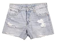 Plus Size Women Slim Fit - Pure Denim Hot Pants(Shorts) - Rugged/Distressed - MID Rise - Faded Ice Blue Color -Non Stretch Fabric- Waist Size 30" / 32" / 34" / 36" / 38" / 40" / 42" inch (2XL)