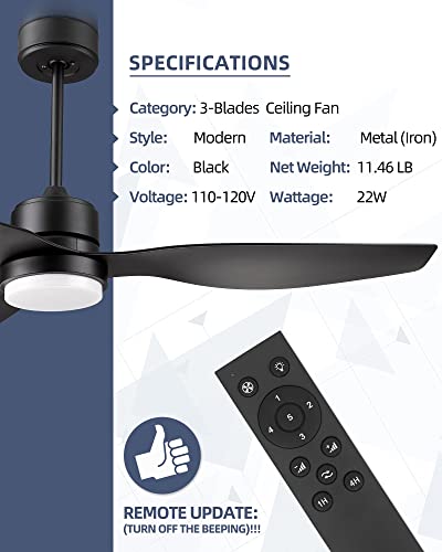 Image of YOUKAIN 52-Inch Indoor Outdoor Ceiling Fan with Lights, Remote, Matte Black