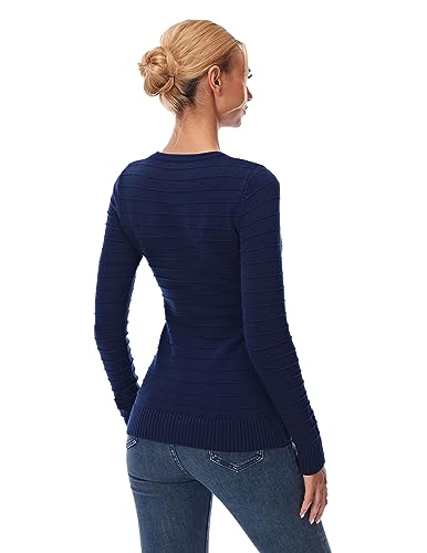 Image of AmelieBoutik Women Crewneck Geometric Cable Knit Long Sleeve Sweater Top(Blue X-Small)