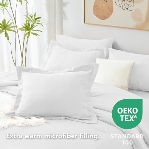 CozyLux Full Comforter Set White, 7 Pieces Bed in a Bag Soft Bedding Comforter Set with Sheets, All Season Boho 7PC Bed Sets with Comforter, Fitted Sheets, Flat Sheets, Pillow Shams and Pillowcases